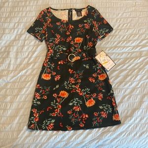 B Darlin green floral dress with gold buckle detail